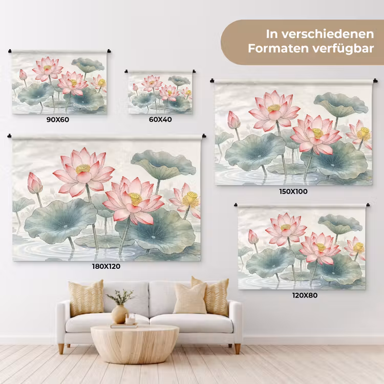 Aquarel - Lotusbloemen - Kleurrijk Wandkleed katoen klein -tsfeer8_DE