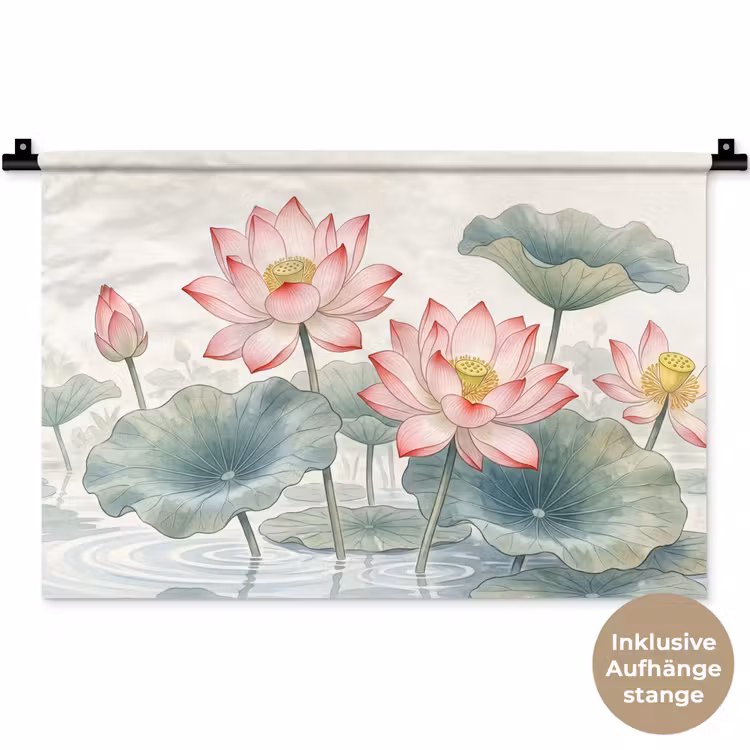 Aquarel - Lotusbloemen - Kleurrijk Wandkleed katoen klein -t3d_DE