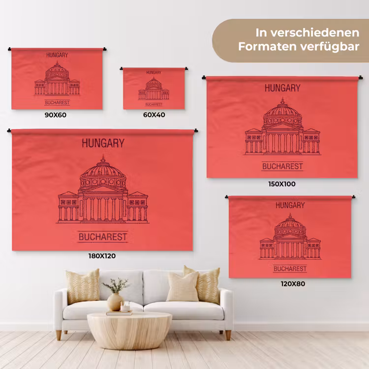 Architectuur - Boekarest - Stedelijk - Lijntekening - Rood Wandkleed katoen klein -tsfeer8_DE