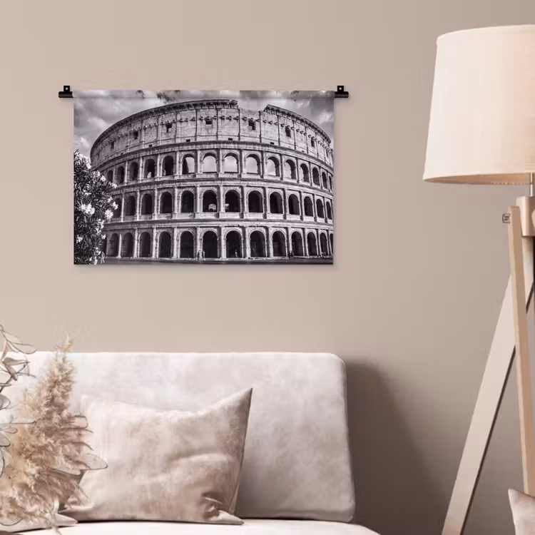 Architectuur - Colosseum - Rome - Historisch - Zwart-wit Wandkleed katoen klein -sfeer4
