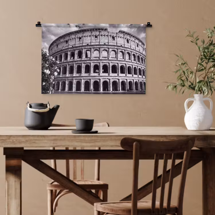 Architectuur - Colosseum - Rome - Historisch - Zwart-wit Wandkleed katoen klein -sfeer6