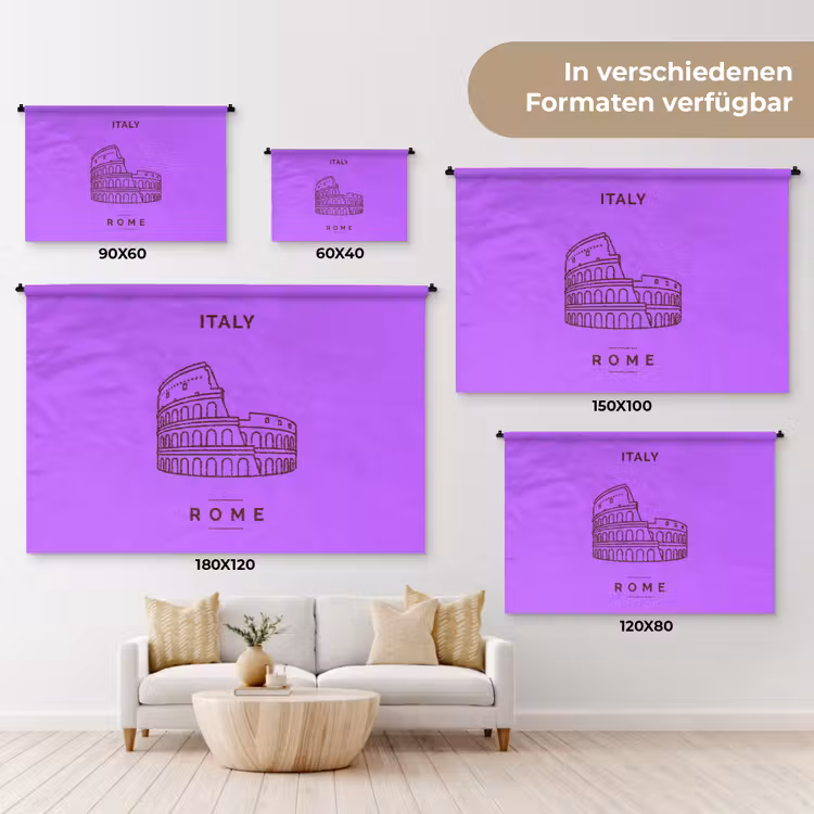Architectuur - Colosseum - Rome - Minimalistisch - Paars Wandkleed katoen klein -tsfeer8_DE