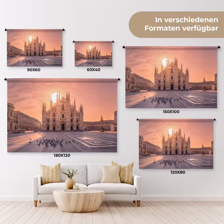 Architectuur - Milaan - Plein - Zonsopgang - Oranje Wandkleed katoen klein -tsfeer8_DE