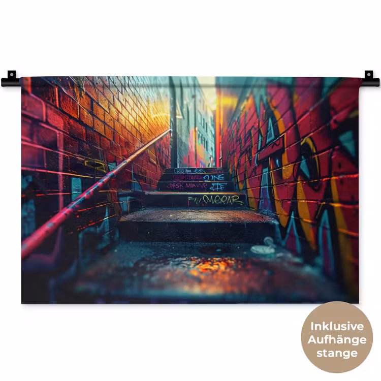 Architectuur - Neon - Trap - Graffiti Wandkleed katoen klein -t3d_DE
