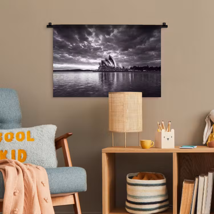 Architectuur - Water - Stad - Modern - Zwart-wit Wandkleed katoen klein -wsfeer4_kind
