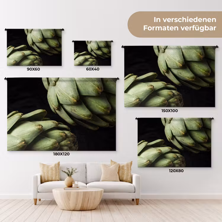 Wandteppich - Artischocke – Grün – Essen - Artisjok - Groen - Eten Wandkleed katoen klein