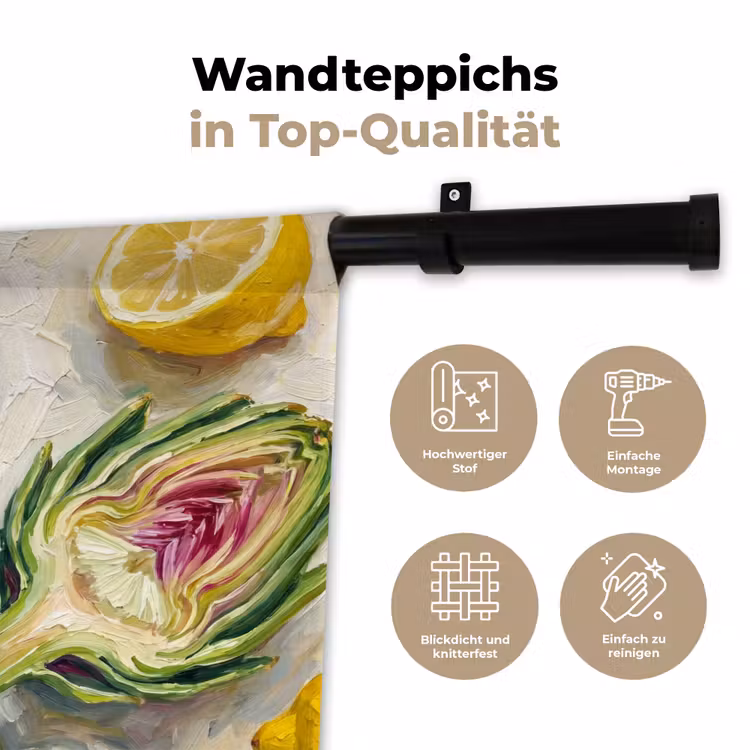 Wandteppich - Artischocke – Zitrone – Essen - Artisjok - Citroen - Eten Wandkleed katoen klein