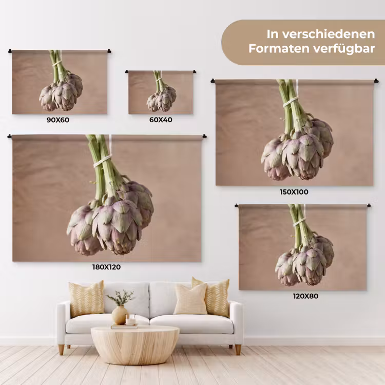 Wandteppich - Artischocken – Hängend – Gemüse - Artisjokken - Hangend - Groenten Wandkleed katoen klein