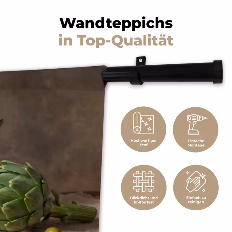 Wandteppich - Artischocken – Oliven – Essen - Artisjokken - Olijven - Eten Wandkleed katoen klein