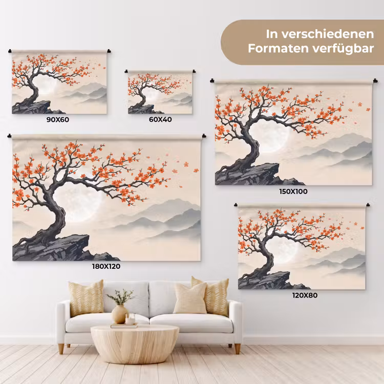 Aziatisch - Bloesem - Rood Wandkleed katoen klein -tsfeer8_DE