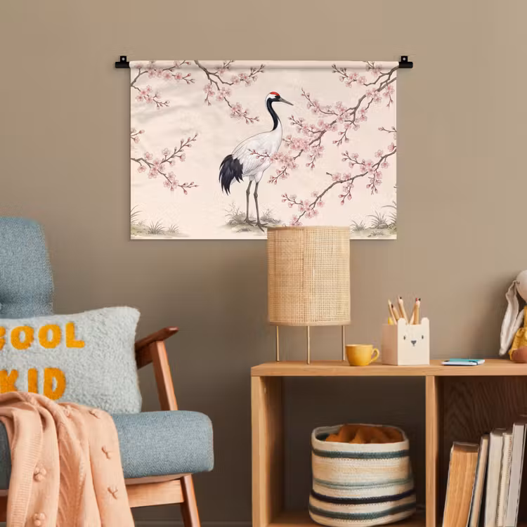 Aziatisch - Kraanvogel - Beige Wandkleed katoen klein -wsfeer4_kind