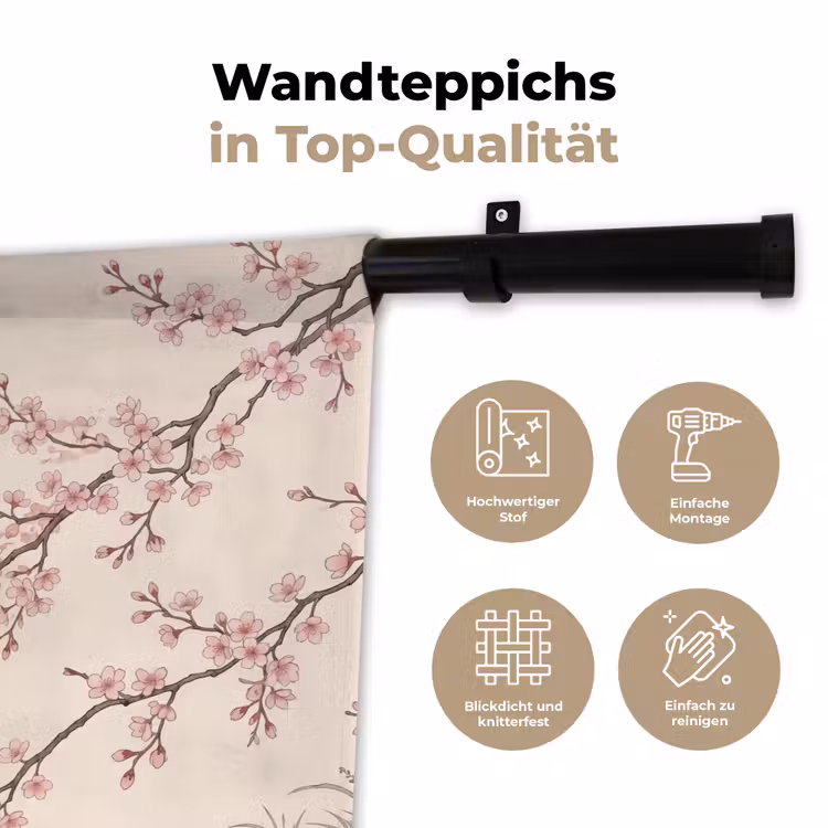 Aziatisch - Kraanvogel - Beige Wandkleed katoen klein -tsfeer2_DE