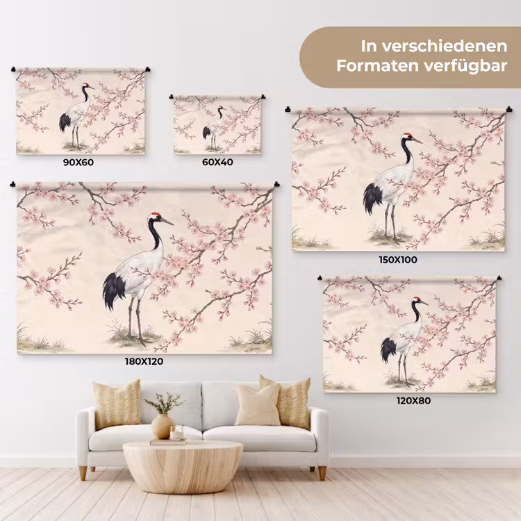 Aziatisch - Kraanvogel - Beige Wandkleed katoen klein -tsfeer8_DE