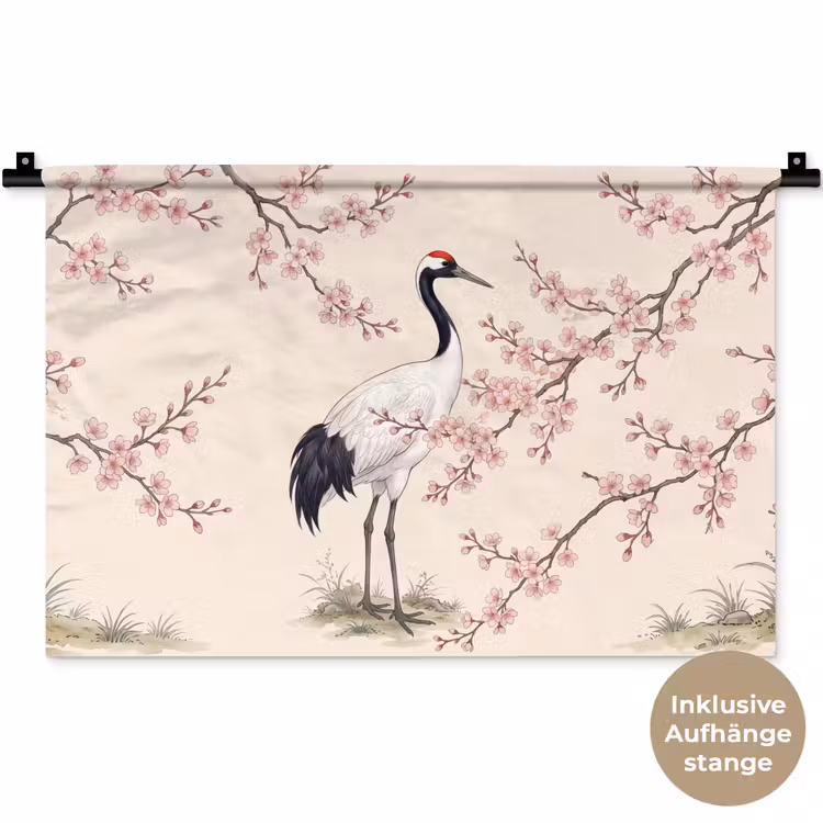 Aziatisch - Kraanvogel - Beige Wandkleed katoen klein -t3d_DE