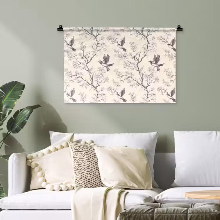 Takken - Vogels - Beige Wandkleed katoen klein 269 -sfeer7