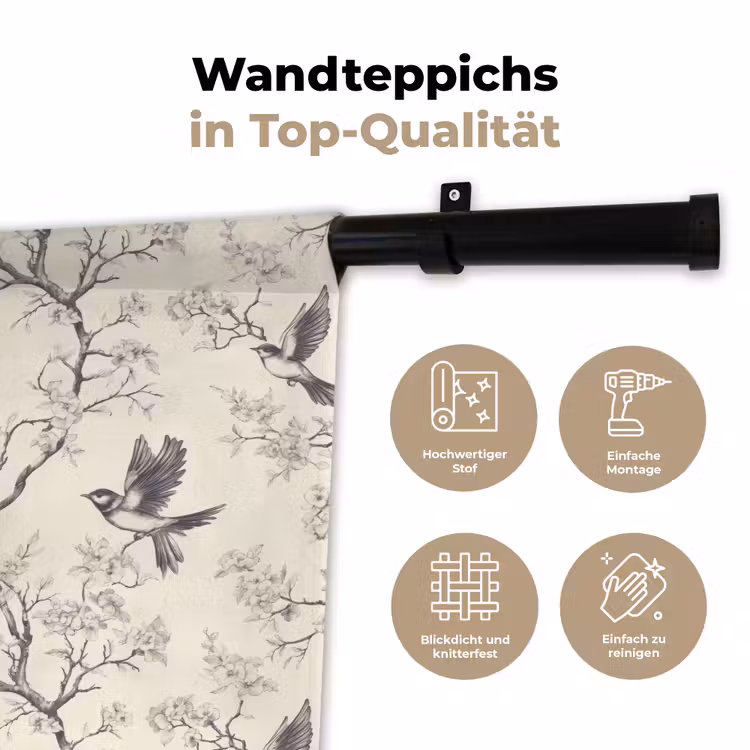 Takken - Vogels - Beige Wandkleed katoen klein 269 -tsfeer2_DE