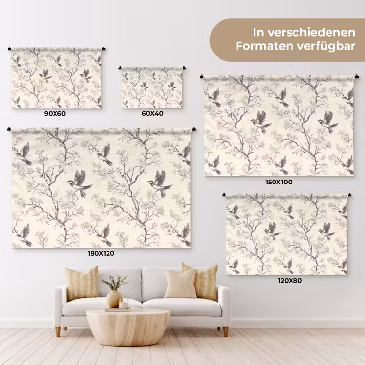 Takken - Vogels - Beige Wandkleed katoen klein 269 -tsfeer8_DE
