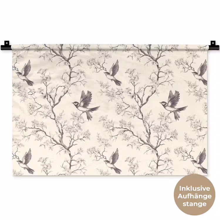 Takken - Vogels - Beige Wandkleed katoen klein 269 -t3d_DE