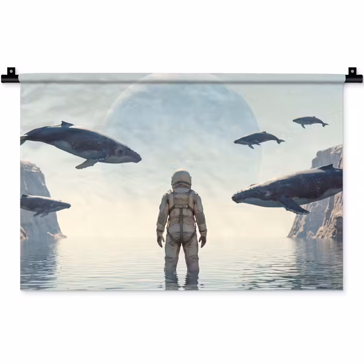 Wandteppich - Astronaut – Wal – Fantasie - Ruimtevaarder - Walvis - Fantasie Wandkleed katoen klein