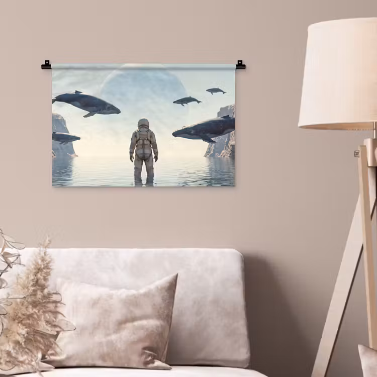 Wandteppich - Astronaut – Wal – Fantasie - Ruimtevaarder - Walvis - Fantasie Wandkleed katoen klein