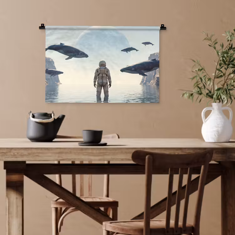 Wandteppich - Astronaut – Wal – Fantasie - Ruimtevaarder - Walvis - Fantasie Wandkleed katoen klein