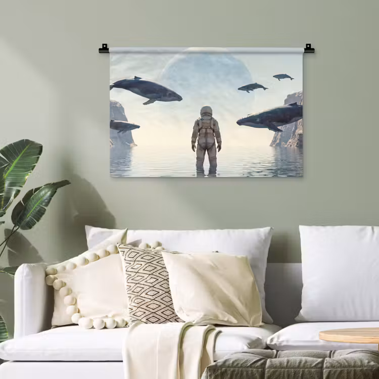 Wandteppich - Astronaut – Wal – Fantasie - Ruimtevaarder - Walvis - Fantasie Wandkleed katoen klein