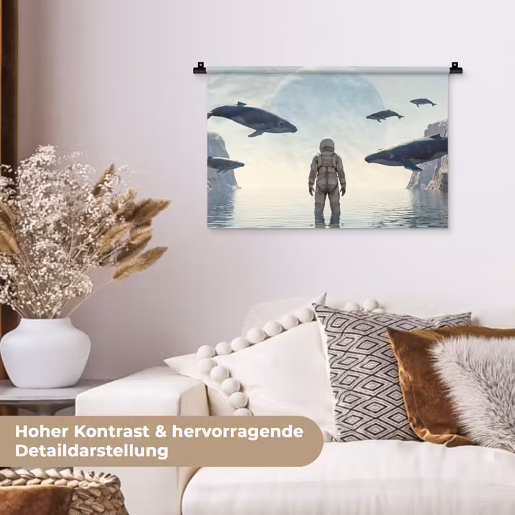 Wandteppich - Astronaut – Wal – Fantasie - Ruimtevaarder - Walvis - Fantasie Wandkleed katoen klein