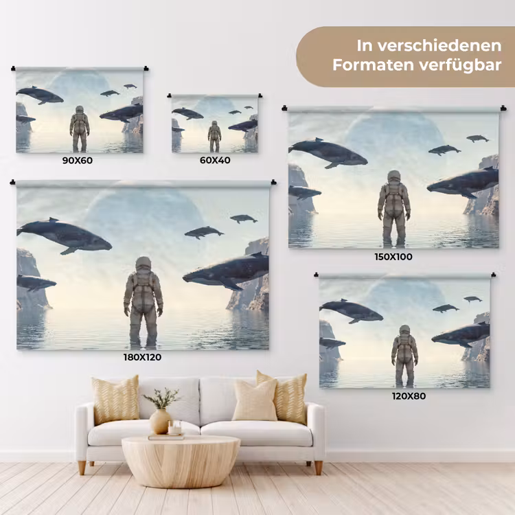 Wandteppich - Astronaut – Wal – Fantasie - Ruimtevaarder - Walvis - Fantasie Wandkleed katoen klein
