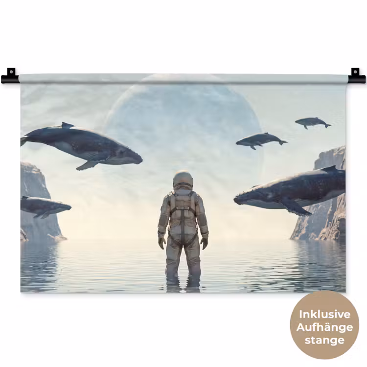 Wandteppich - Astronaut – Wal – Fantasie - Ruimtevaarder - Walvis - Fantasie Wandkleed katoen klein