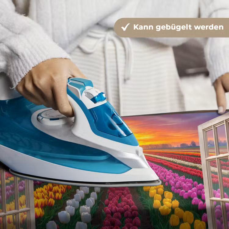 Doorkijk - Bloemen - Tulpen - Kleurrijk - Zonsondergang Wandkleed katoen klein -tsfeer9_DE