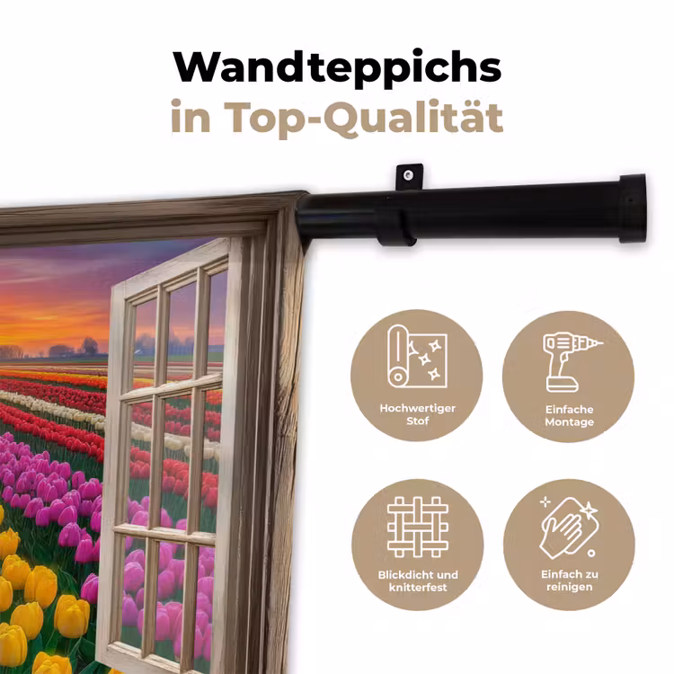Doorkijk - Bloemen - Tulpen - Kleurrijk - Zonsondergang Wandkleed katoen klein -tsfeer2_DE