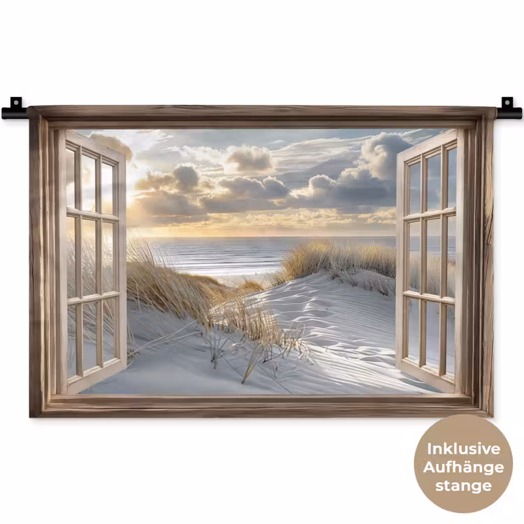 Doorkijk - Strand - Duinen - Zee - Natuur Wandkleed katoen klein -t3d_DE