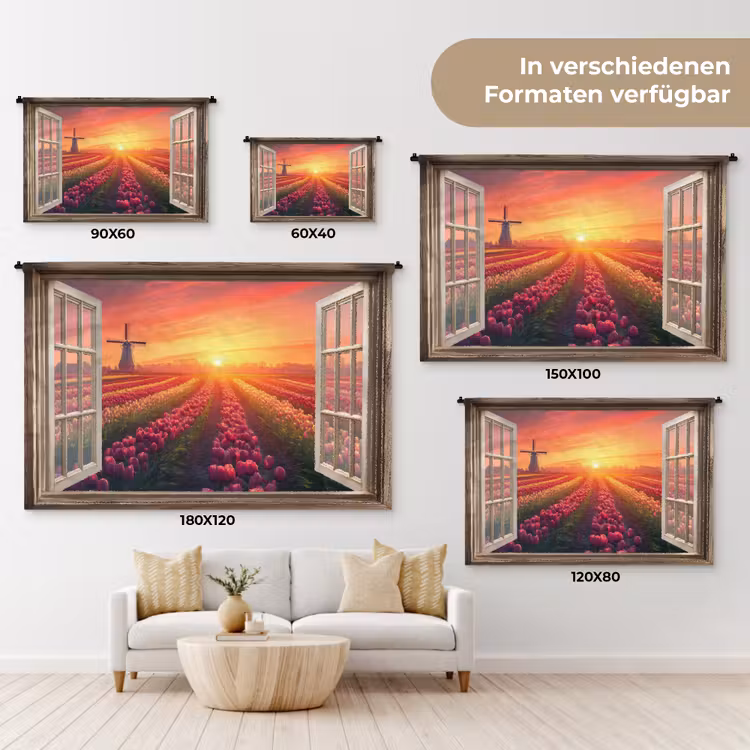 Doorkijk - Tulpen - Zonsondergang - Bloemen - Kleurrijk Wandkleed katoen klein -tsfeer8_DE