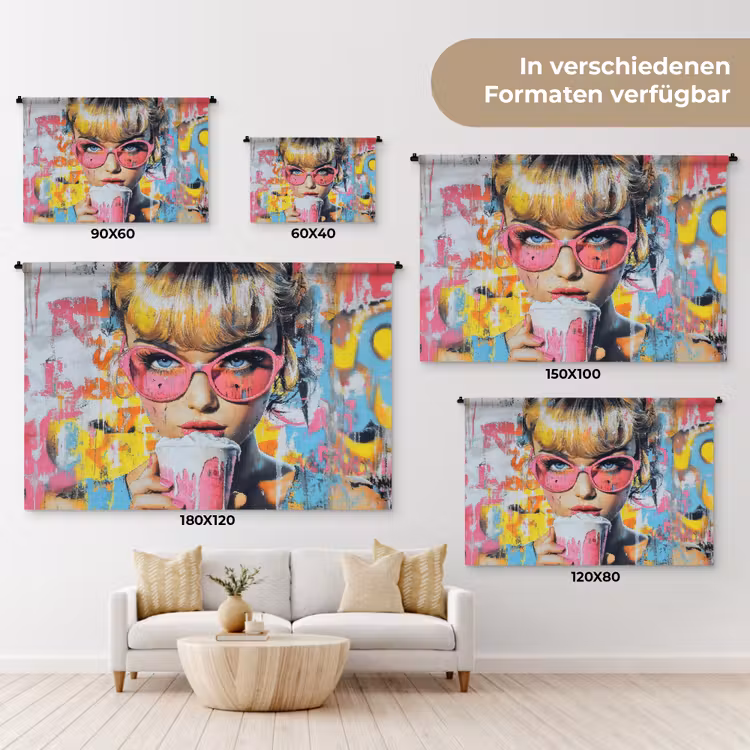 Expressief - Milkshake - Vrouw - Felle kleuren Wandkleed katoen klein -tsfeer8_DE