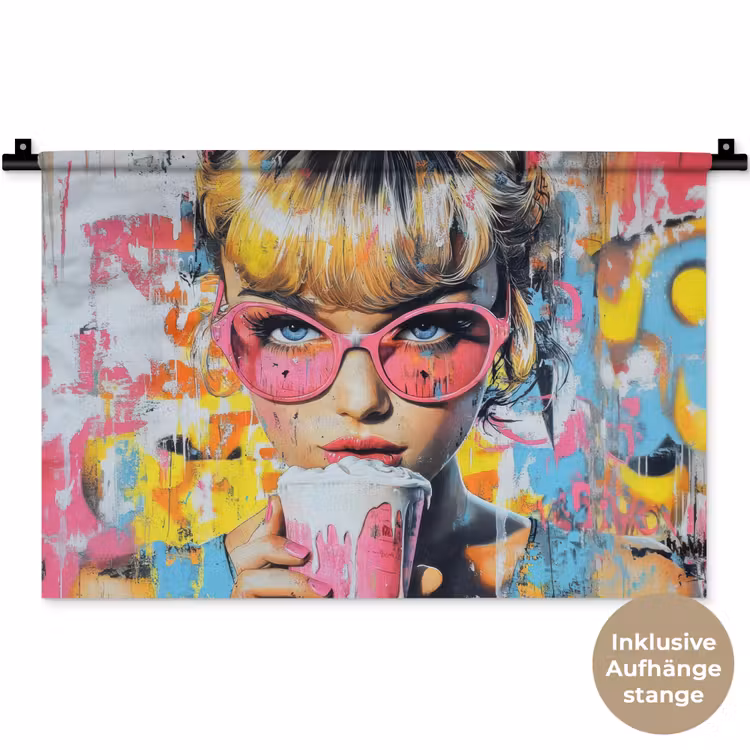 Expressief - Milkshake - Vrouw - Felle kleuren Wandkleed katoen klein -t3d_DE