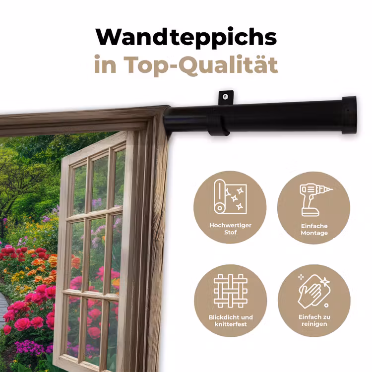 Doorkijk - Bloemen - Tuinpad - Natuur - Raam Wandkleed katoen klein -tsfeer2_DE