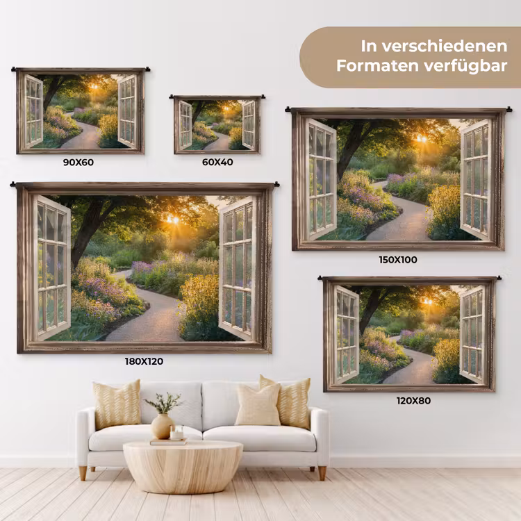 Doorkijk - Bloemen - Natuur - Zon - Pad Wandkleed katoen klein -tsfeer8_DE