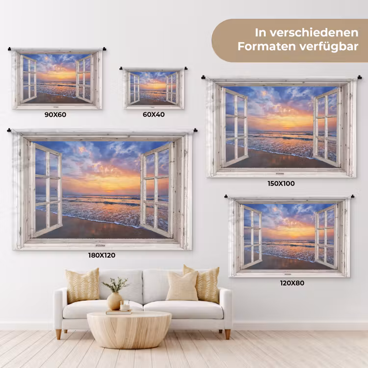 Doorkijk - Zee - Strand - Zonsondergang - Blauw Wandkleed katoen klein -tsfeer8_DE