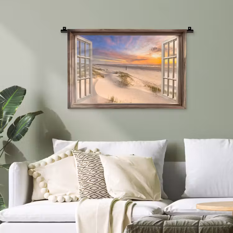Doorkijk - Strand - Duinen - Natuur - Landschap Wandkleed katoen klein -sfeer7