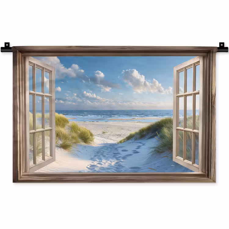 Doorkijk - Strand - Raam - Duinen - Zee Wandkleed katoen klein -zz3d