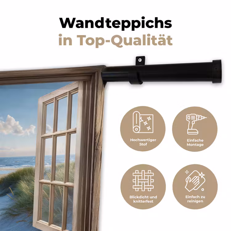 Doorkijk - Strand - Raam - Duinen - Zee Wandkleed katoen klein -tsfeer2_DE