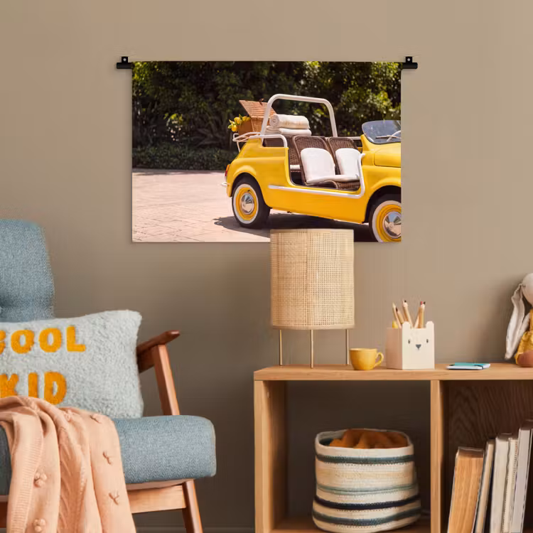 Auto - Picknick - Zomer - Geel Wandkleed katoen klein -wsfeer4_kind