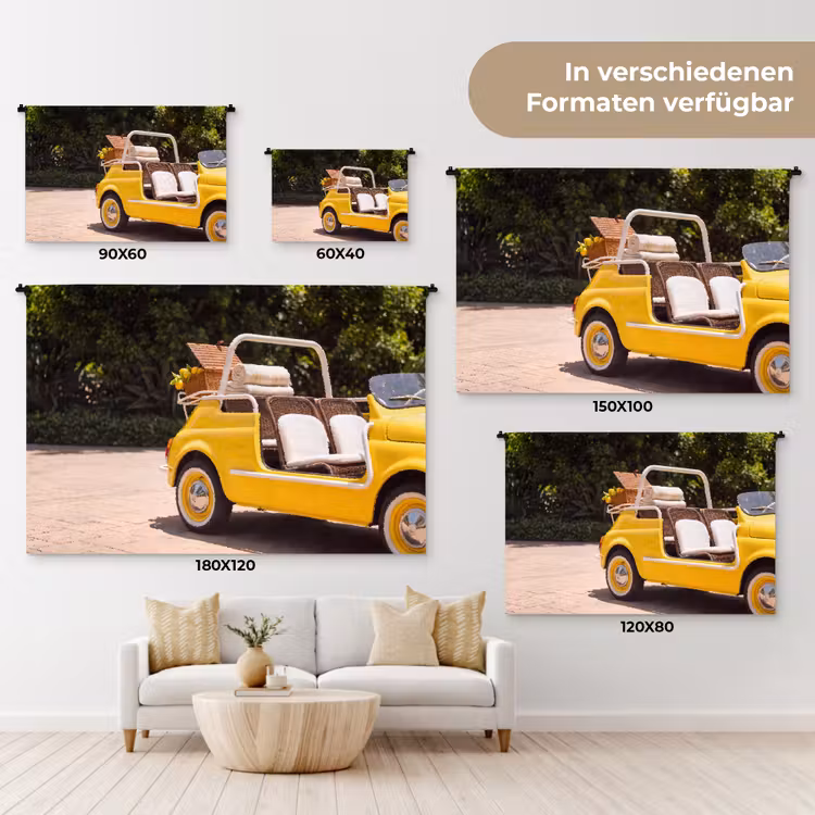 Auto - Picknick - Zomer - Geel Wandkleed katoen klein -tsfeer8_DE