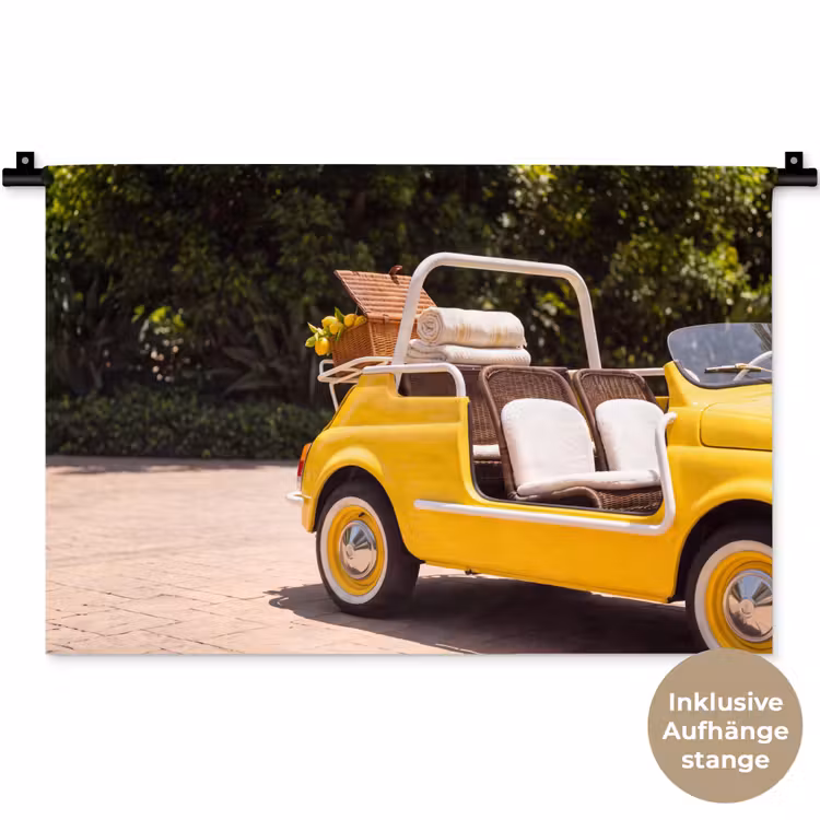Auto - Picknick - Zomer - Geel Wandkleed katoen klein -t3d_DE