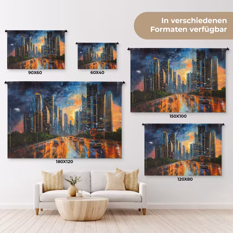 Auto - Skyline - Zon - Blauw Wandkleed katoen klein -tsfeer8_DE