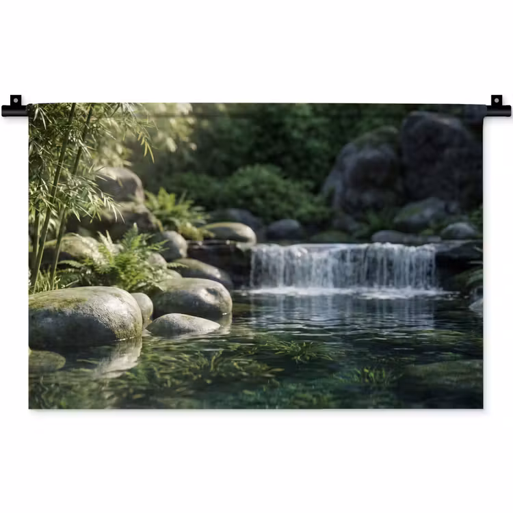 Beek - Waterval - Natuur - Groen Wandkleed katoen klein -zz3d
