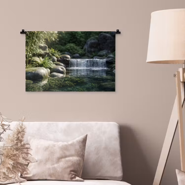 Beek - Waterval - Natuur - Groen Wandkleed katoen klein -sfeer4