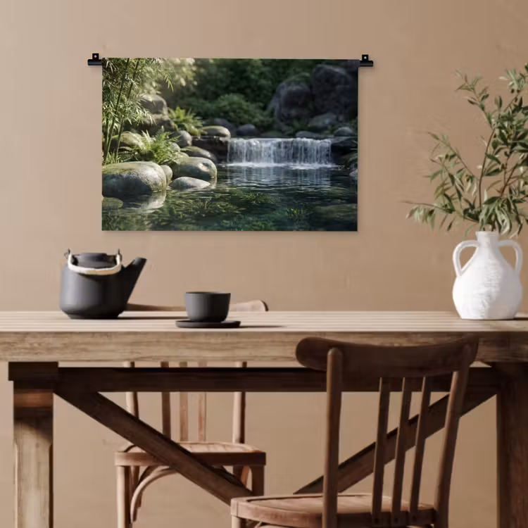 Beek - Waterval - Natuur - Groen Wandkleed katoen klein -sfeer6