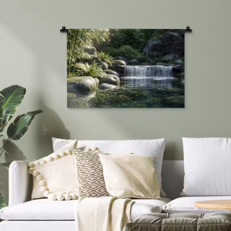 Beek - Waterval - Natuur - Groen Wandkleed katoen klein -sfeer7