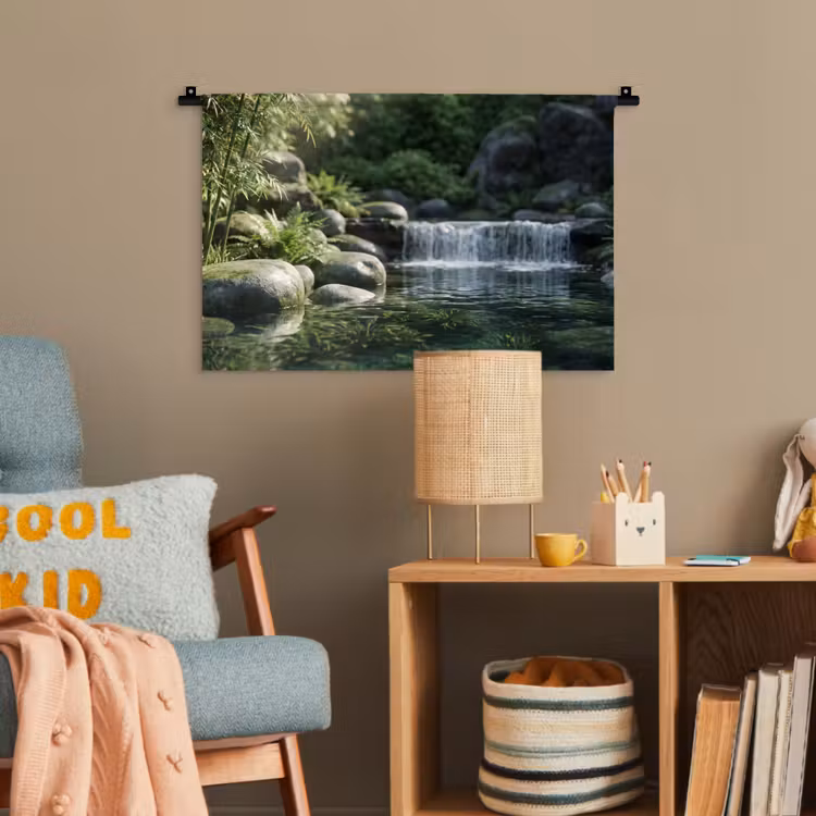 Beek - Waterval - Natuur - Groen Wandkleed katoen klein -wsfeer4_kind